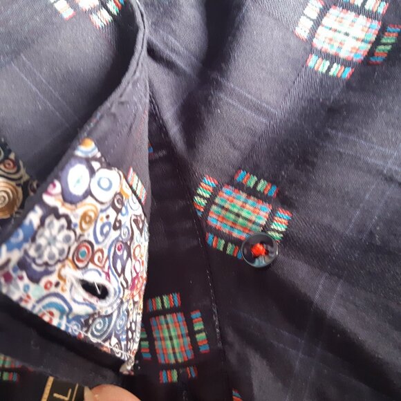 Lipson SZ LG Button Down Men's Shirt 100% Cotton Navy with Red & Green Accents - Picture 6 of 15